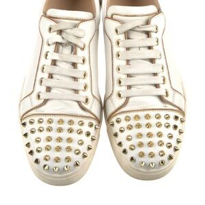 Christian Louboutin White and Gold Studded Sneakers